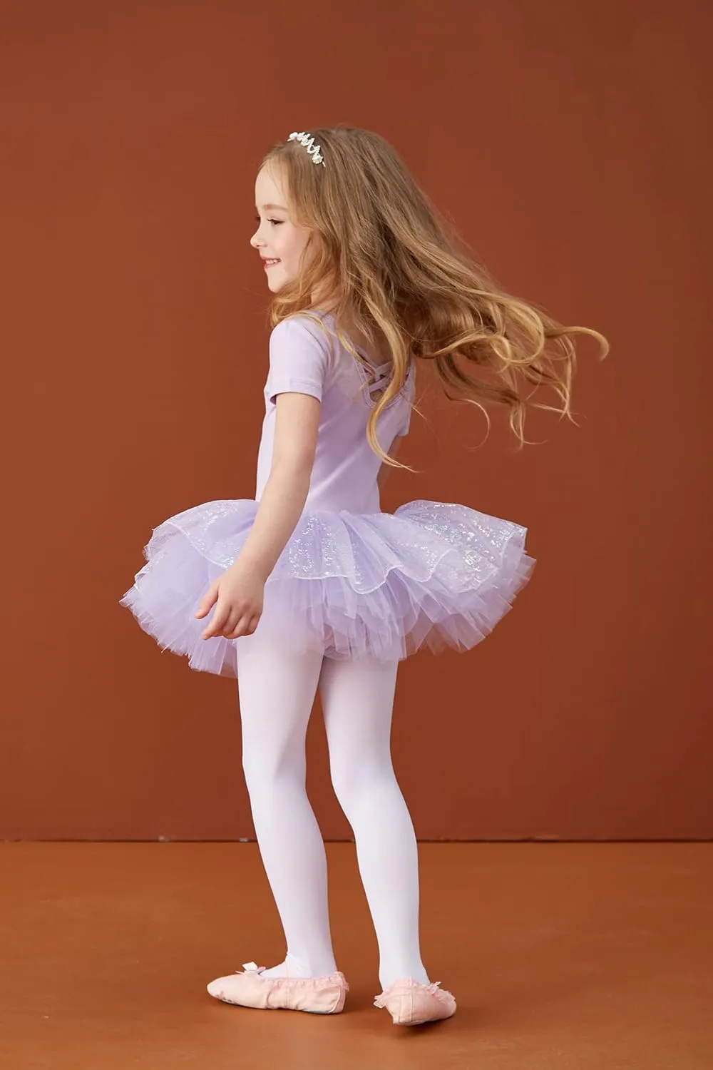 MdnMd Fly Short Sleeve Lace Dance Ballet Tutu Leotard Ballerina Outfit for Toddler Girls