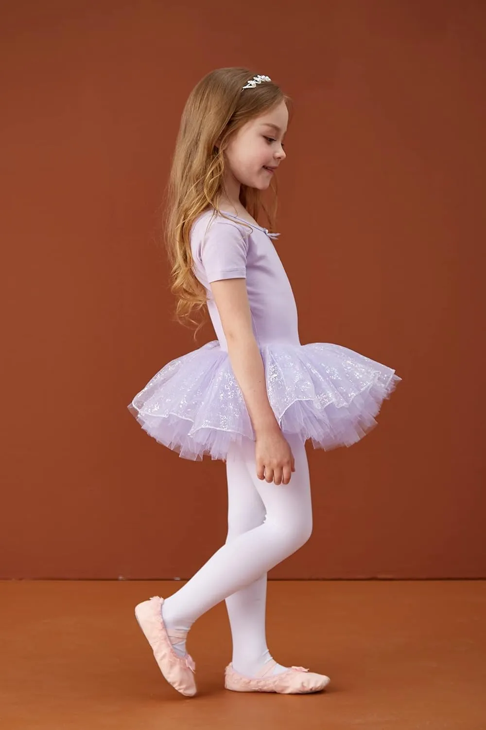 MdnMd Fly Short Sleeve Lace Dance Ballet Tutu Leotard Ballerina Outfit for Toddler Girls