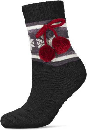MeMoi Women's Snowflake Pom Pom Plush-Lined Slipper Socks