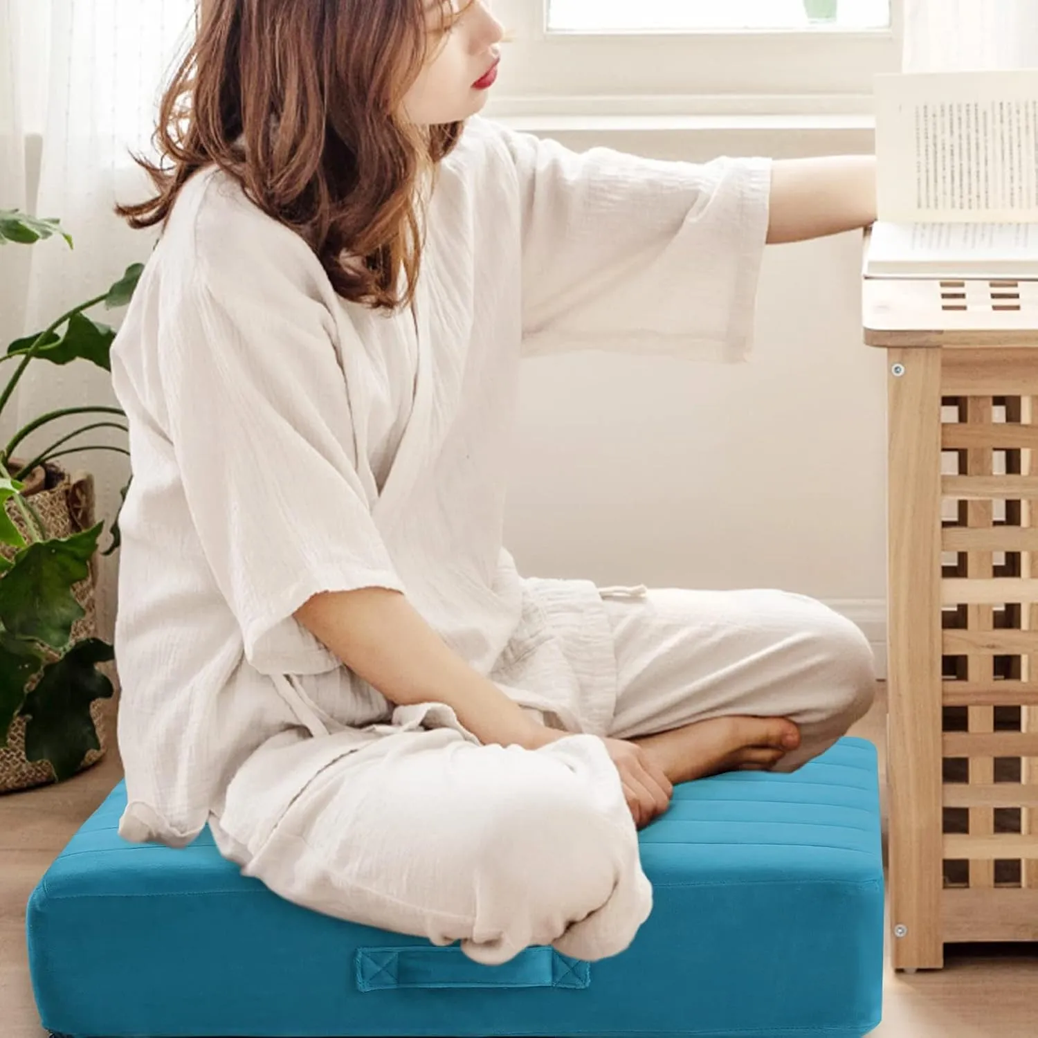 MeMoreCool Square Floor Pillow Seating for Adults Kids, Large Meditation Cushion Floor Pillow with Thick Foam & Soft Tufted Cover, Washable Big Pillow Seat Floor Cushion for Sitting Yoga 24" Blue