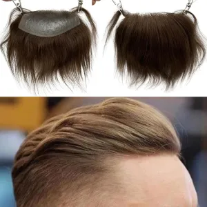 Men Forehead Hairline Toupee 100% Human Hair Skin PU Man Hairpieces Frontal Hair Topper for Receding Natural Hairline Replacement Systems (2.75x6.29 Inch, #7 Light Brown Color)