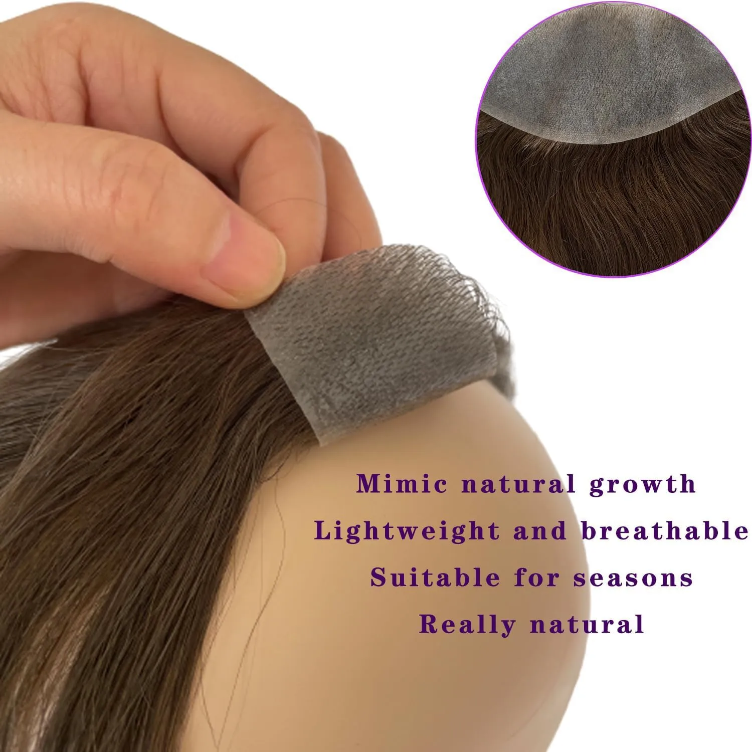 Men Forehead Hairline Toupee 100% Human Hair Skin PU Man Hairpieces Frontal Hair Topper for Receding Natural Hairline Replacement Systems (2.75x6.29 Inch, #7 Light Brown Color)
