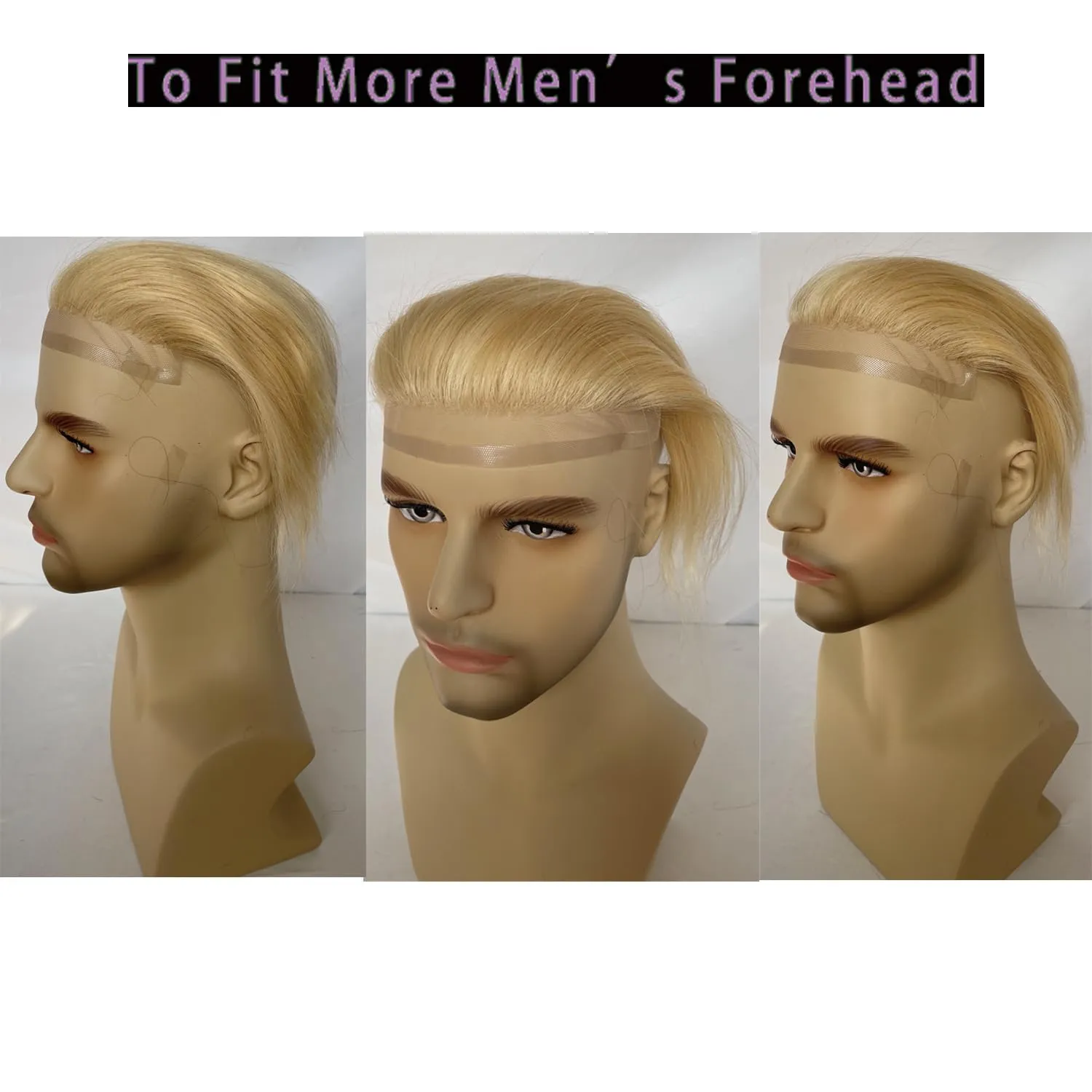 Men Forehead Hairline Toupee HD Invisible Lace Hairline Lace front Skin PU Back Man Hairpieces Frontal Hair Topper for Receding Replacement Systems (7.08x1.57INCH, #22 Light Ash Blonde color)