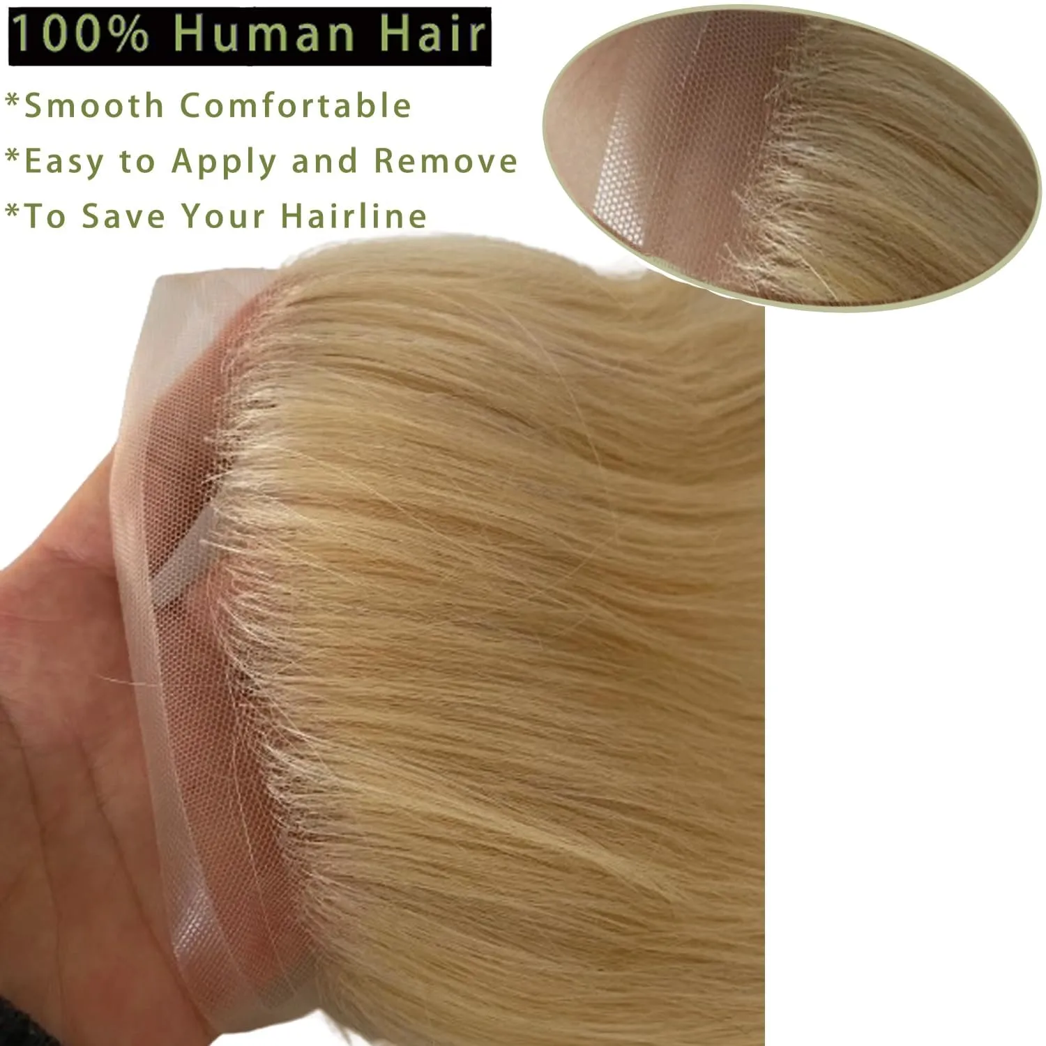 Men Forehead Hairline Toupee HD Invisible Lace Hairline Lace front Skin PU Back Man Hairpieces Frontal Hair Topper for Receding Replacement Systems (7.08x1.57INCH, #22 Light Ash Blonde color)