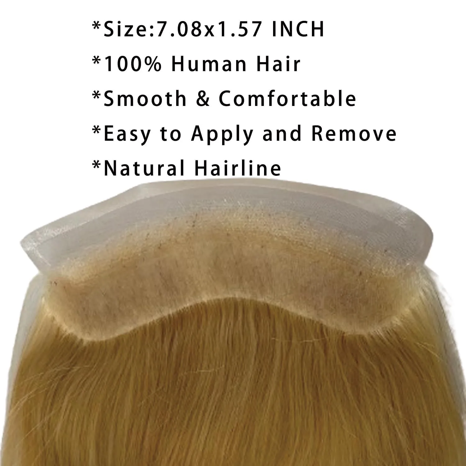 Men Forehead Hairline Toupee HD Invisible Lace Hairline Lace front Skin PU Back Man Hairpieces Frontal Hair Topper for Receding Replacement Systems (7.08x1.57INCH, #22 Light Ash Blonde color)