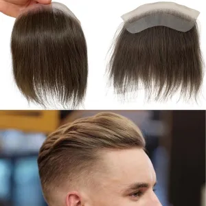 Men Forehead Hairline Toupee HD Invisible Lace Hairline Lace front Skin PU Back Man Hairpieces Frontal Hair Topper for Receding Replacement Systems (7.08x1.57INCH, #7 Light Brown Color)