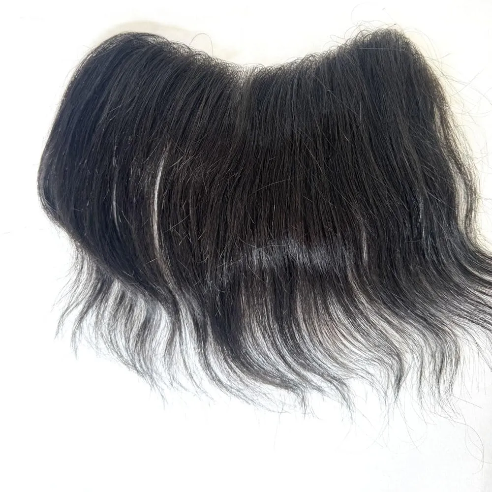 Men Forehead Hairline Toupee Real Human Hair Skin PU Man Hairpieces Hair Topper for Receding Natural Hairline Replacement System (#1b black color, 1.18x6.69 Inch)