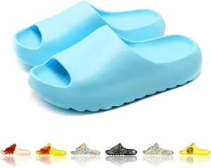 Men Women Cloud Cushion Slides EVA Pillow Slippers Cute Cartoon Print Non-Slip Shower Sandals Open Toe for Bathroom House Spa Gym Home Soft Comfy Shoes