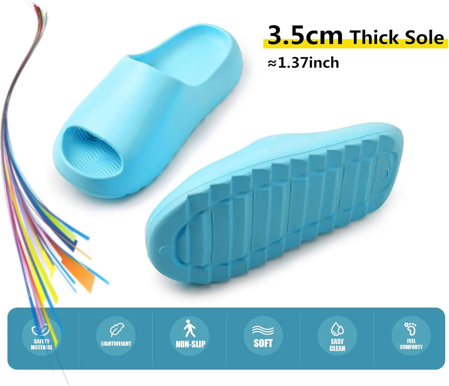 Men Women Cloud Cushion Slides EVA Pillow Slippers Cute Cartoon Print Non-Slip Shower Sandals Open Toe for Bathroom House Spa Gym Home Soft Comfy Shoes