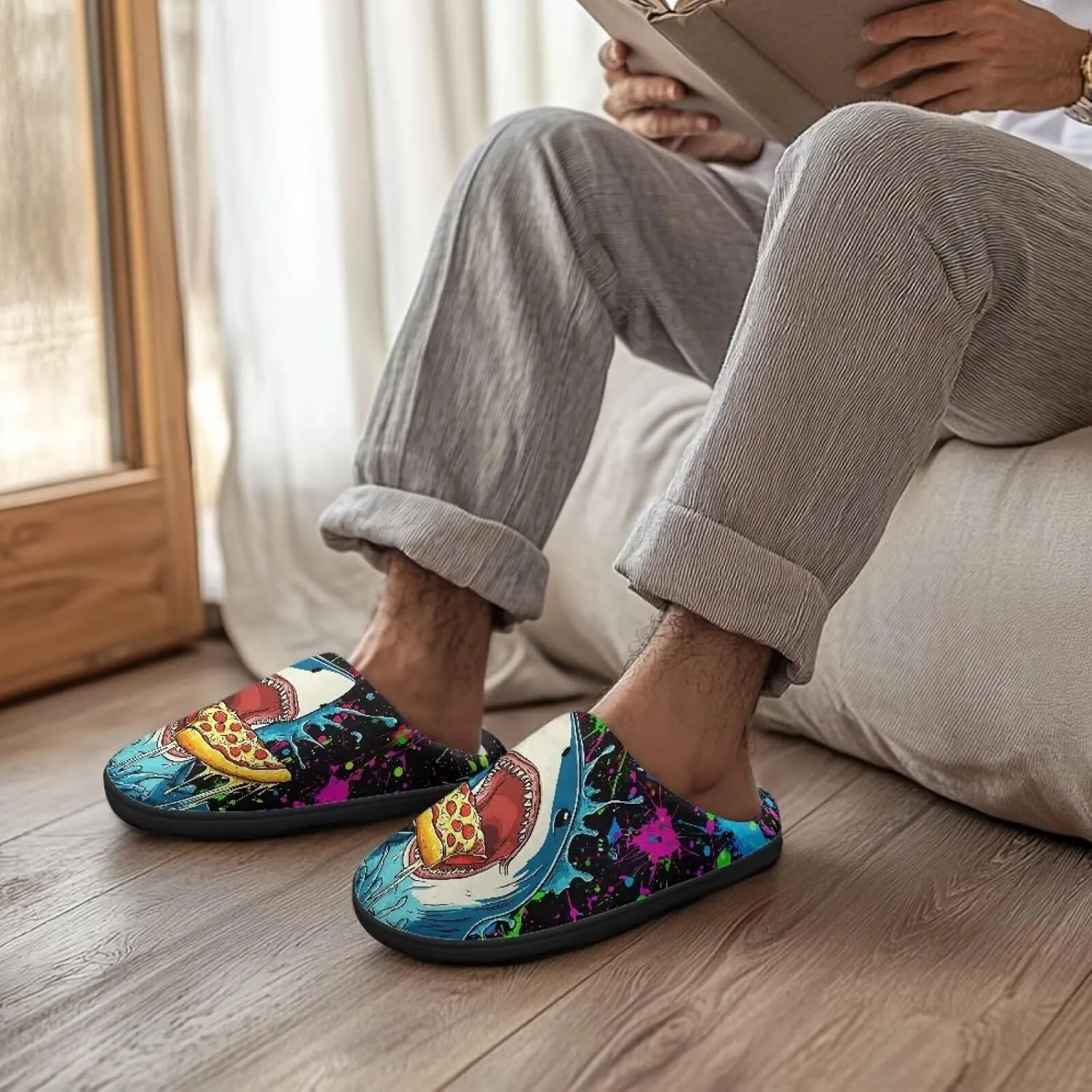 Men's Furry Warm Slipper Slip On Comfortable Slippers Lightweight Winter House Shoes Anti Slip Indoor Outdoor Closed Toe Bedroom Sandals Size 4-15