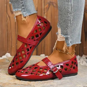 Mesh Ballet Flats for Women Buckle Strap Casual Fishnet Flat Shoes Breathable Comfortable Wedding Party Shoe, Stylish Casual Footwear