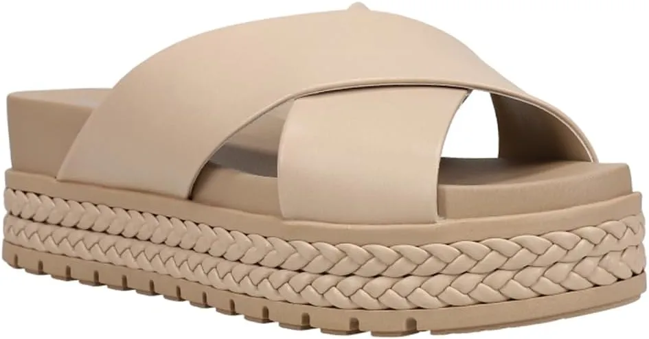 MIA Womens Kornelia Platform Slide Casual Sandals Casual Low Heel 1-2" - Beige