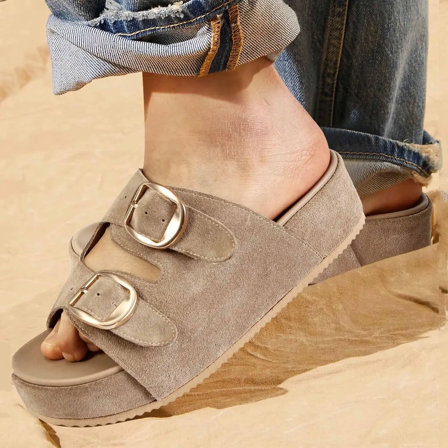 MICIFA Platform Sandals for Women Espadrille Wedges Summer Beach Sandals Comfortable Cute Woven Straw Crochet Sandals Shoes Casual Adjustable Double Buckle Strap Sandals