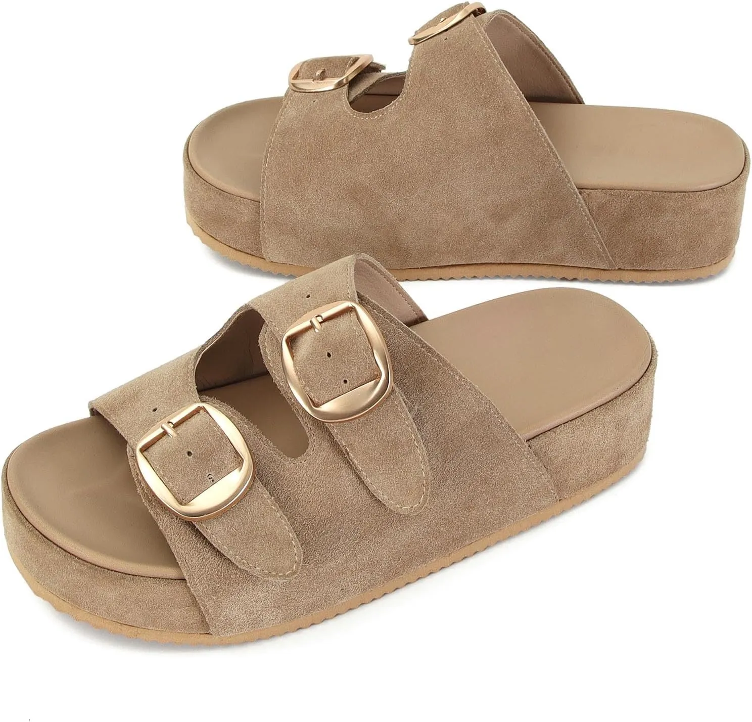 MICIFA Platform Sandals for Women Espadrille Wedges Summer Beach Sandals Comfortable Cute Woven Straw Crochet Sandals Shoes Casual Adjustable Double Buckle Strap Sandals