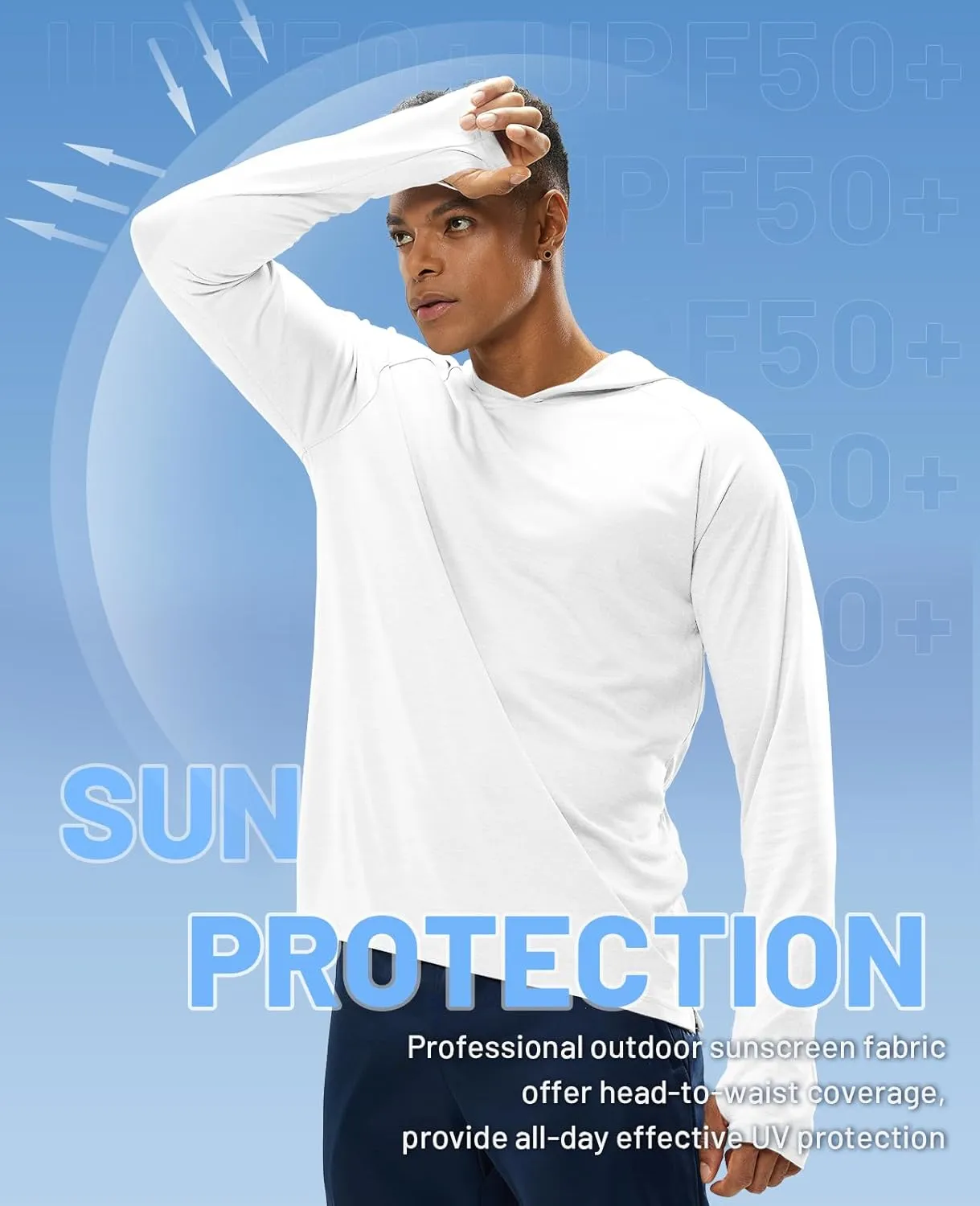 MIER Men's UPF 50  Sun Protection Hoodie Long Sleeve SPF Fishing Hiking Thumbhole Shirts Hooded Quick Dry, 2 Pack