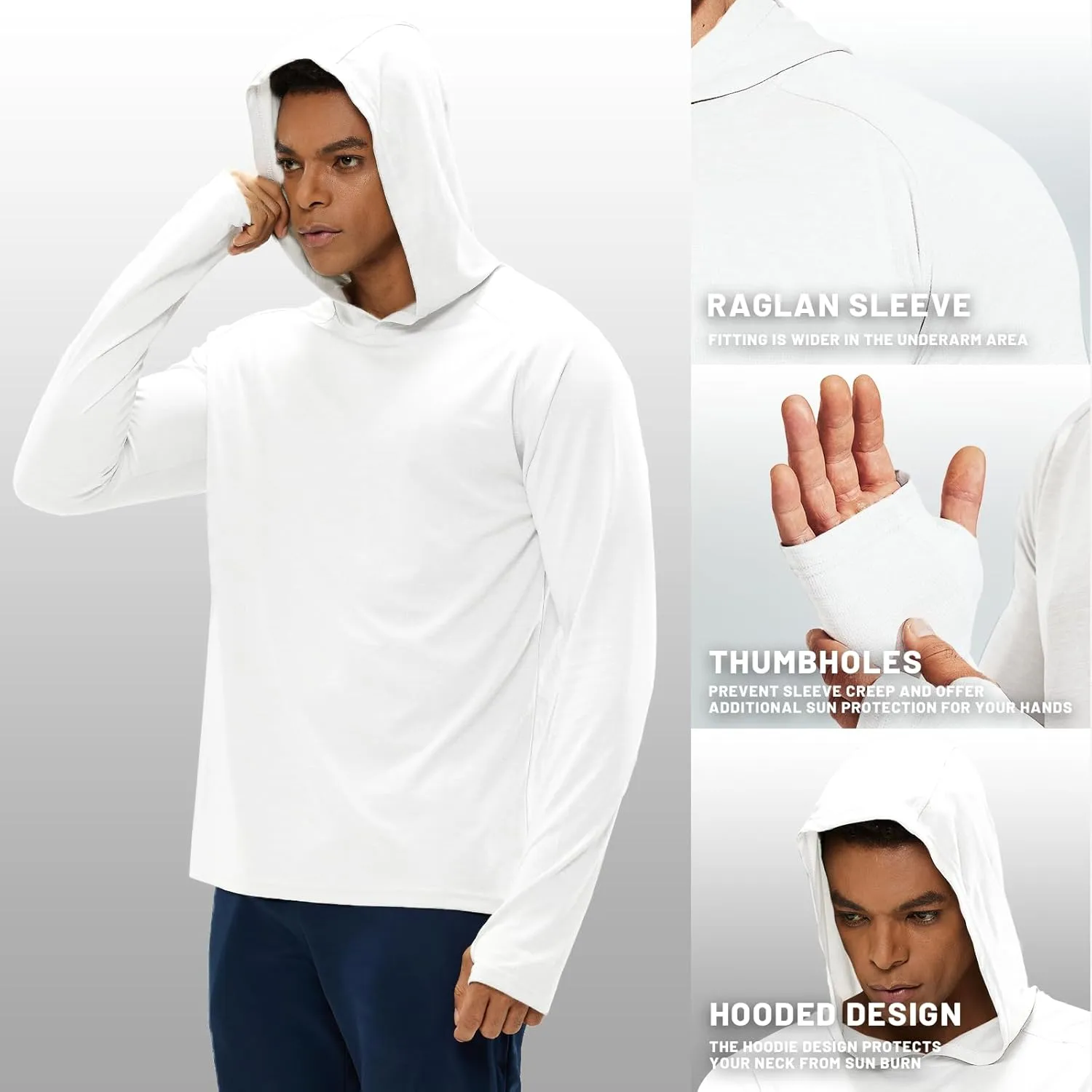 MIER Men's UPF 50  Sun Protection Hoodie Long Sleeve SPF Fishing Hiking Thumbhole Shirts Hooded Quick Dry, 2 Pack