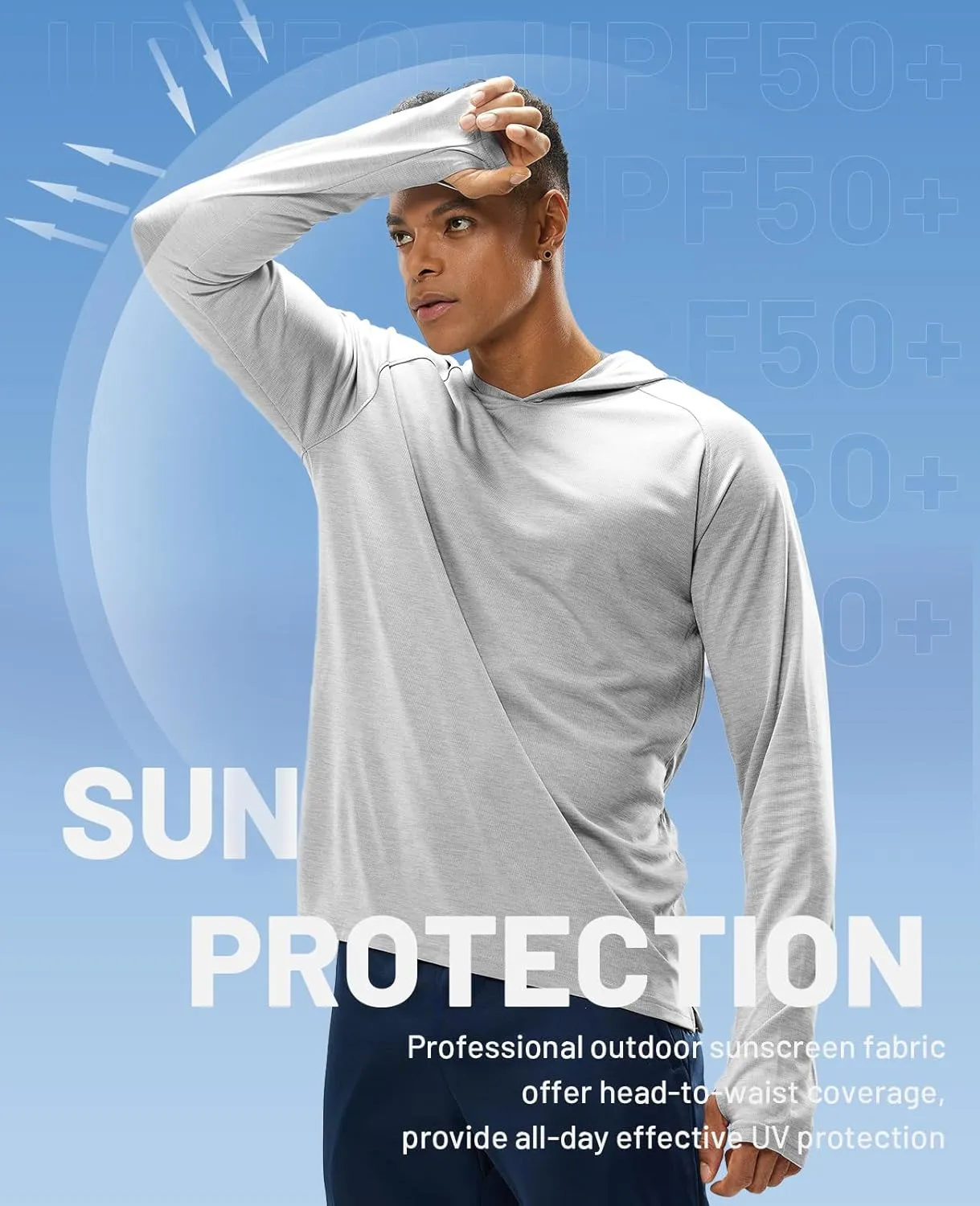 MIER Men's UPF 50  Sun Protection Hoodie Long Sleeve SPF Fishing Hiking Thumbhole Shirts Hooded Quick Dry, 2 Pack