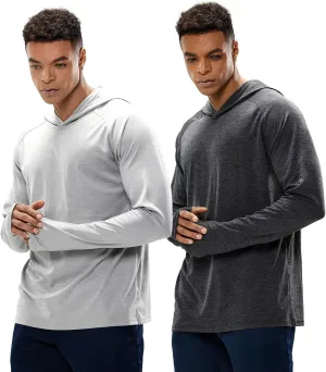 MIER Men's UPF 50  Sun Protection Hoodie Long Sleeve SPF Fishing Hiking Thumbhole Shirts Hooded Quick Dry, 2 Pack