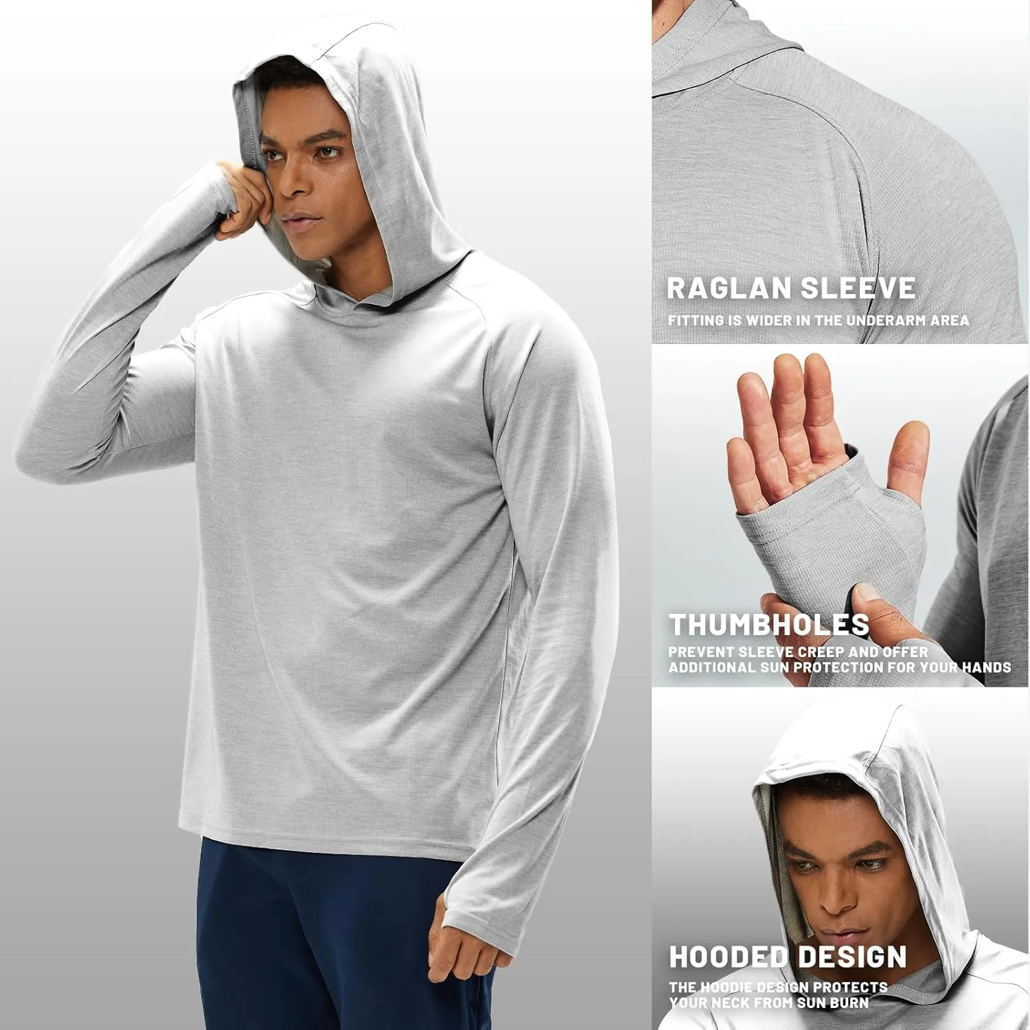 MIER Men's UPF 50  Sun Protection Hoodie Long Sleeve SPF Fishing Hiking Thumbhole Shirts Hooded Quick Dry, 2 Pack