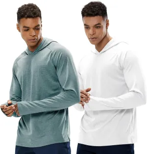 MIER Men's UPF 50  Sun Protection Hoodie Long Sleeve SPF Fishing Hiking Thumbhole Shirts Hooded Quick Dry, 2 Pack