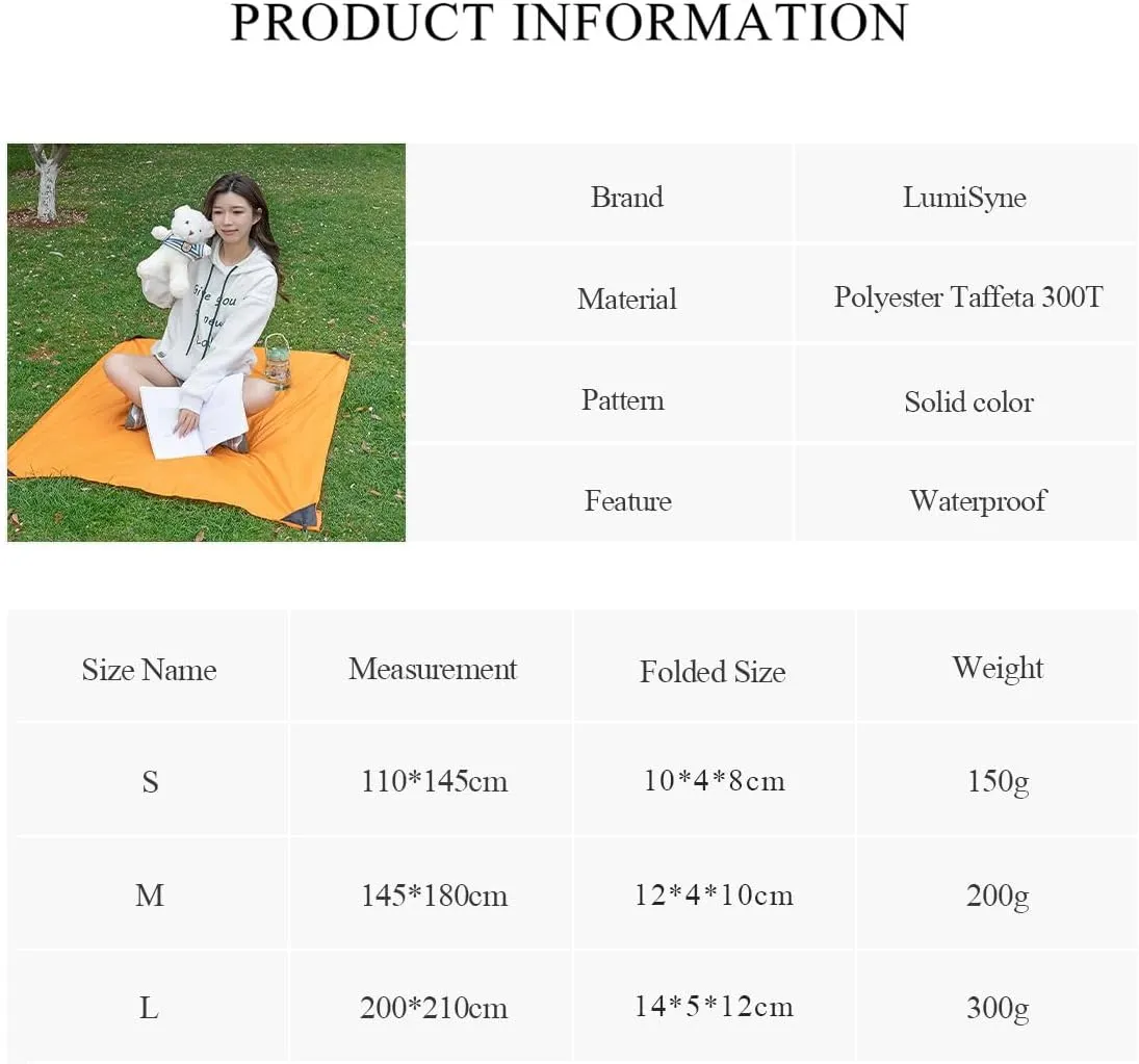 Mini Pocket Picnic Blanket with 4 Fixed Stakes Foldable Portable Picnic Mat Rug Lightweight Waterproof Beach Blanket Multifunctional Thin Ground Sheet for Camping Hiking Travel