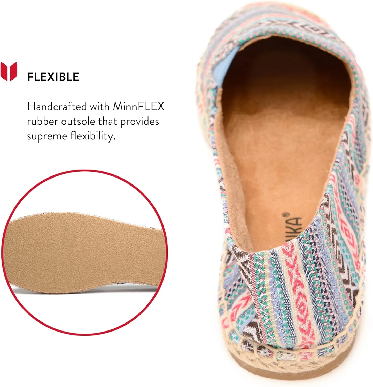Minnetonka Women’s Pam Espadrille - Handcrafted with Microsuede Fabric Lining, MinnFLEX Rubber Outsole, Elastic Gore, Patterned Fabric Upper, and Cushion Insole