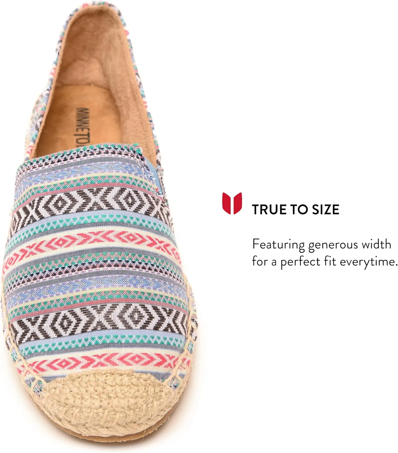 Minnetonka Women’s Pam Espadrille - Handcrafted with Microsuede Fabric Lining, MinnFLEX Rubber Outsole, Elastic Gore, Patterned Fabric Upper, and Cushion Insole