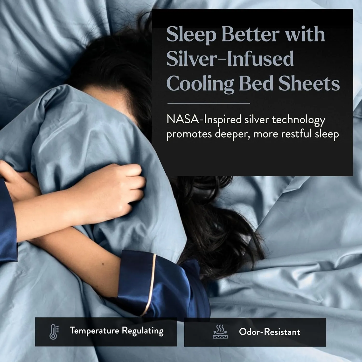 Miracle Made Luxe Cooling Bed Sheets – Slate Blue Sheets – 4-Piece Silver Infused Set – 300 Thread Count – Thermoregulating Clean & Cool Fabric