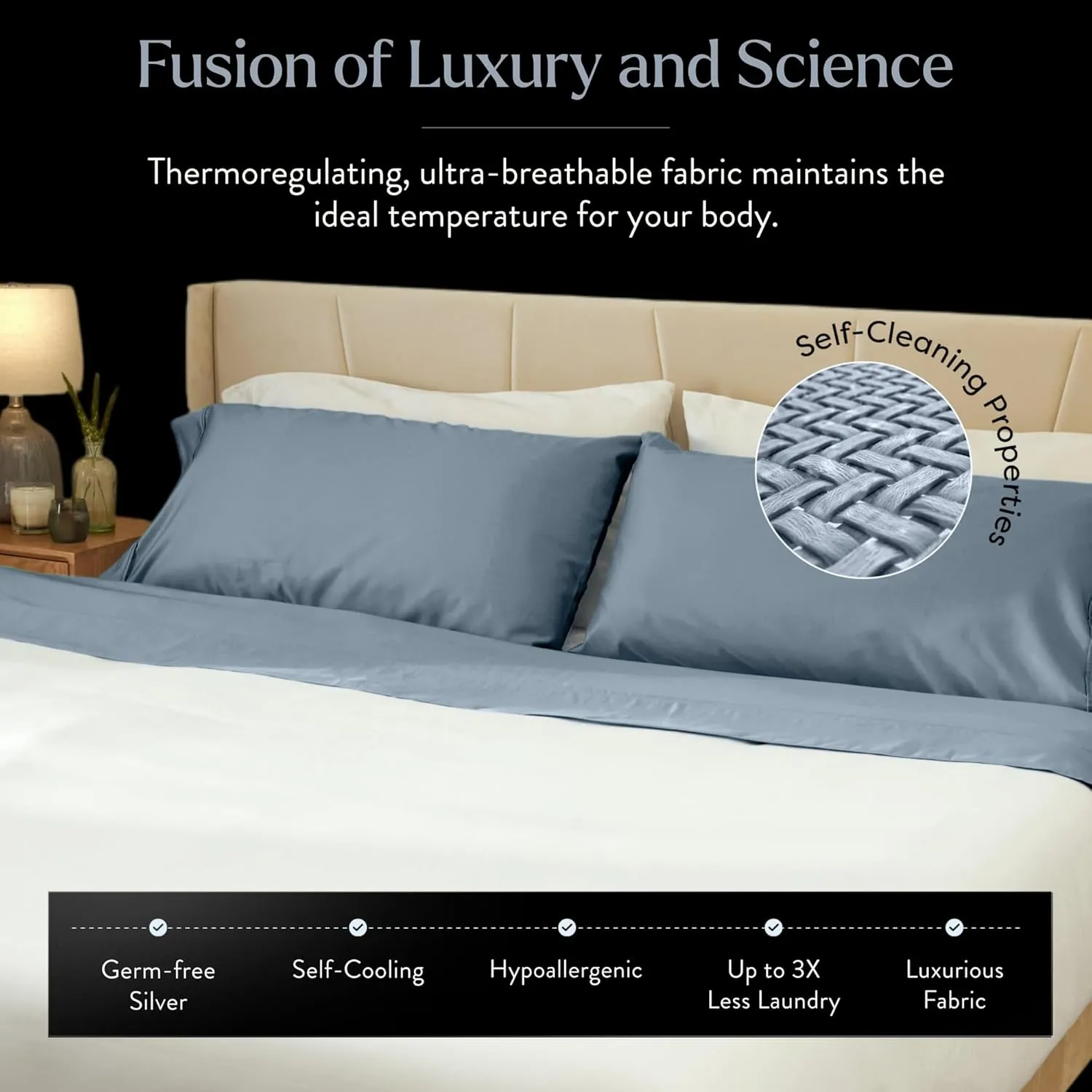 Miracle Made Luxe Cooling Bed Sheets – Slate Blue Sheets – 4-Piece Silver Infused Set – 300 Thread Count – Thermoregulating Clean & Cool Fabric