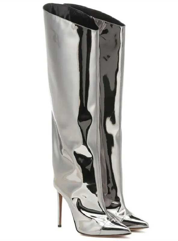 Mirror Leather Pointed High-heeled Boots