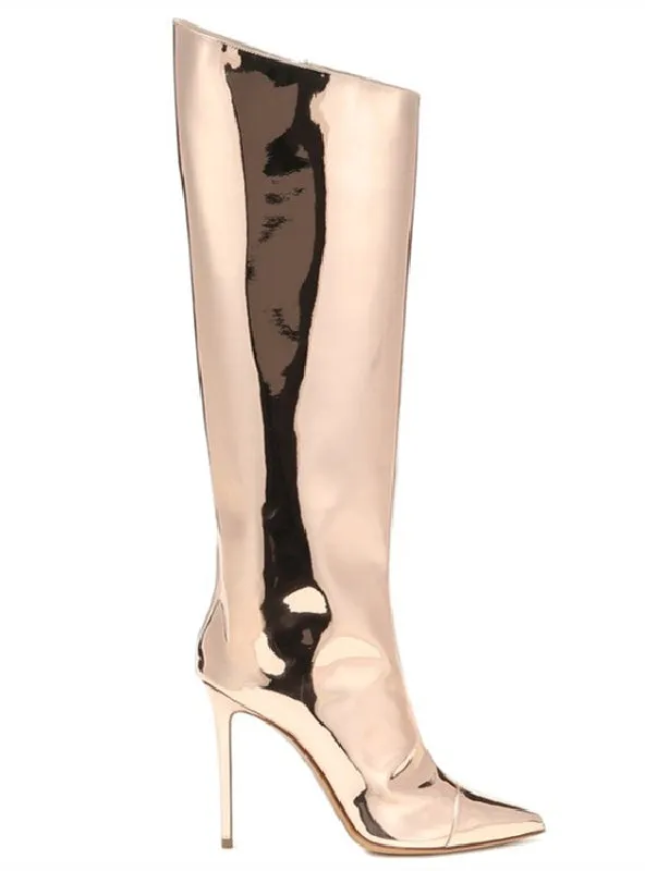 Mirror Leather Pointed High-heeled Boots
