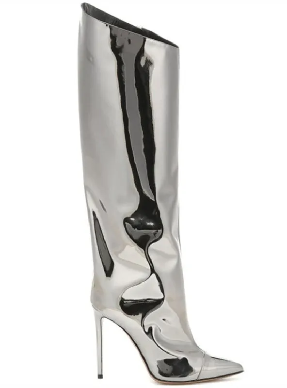 Mirror Leather Pointed High-heeled Boots