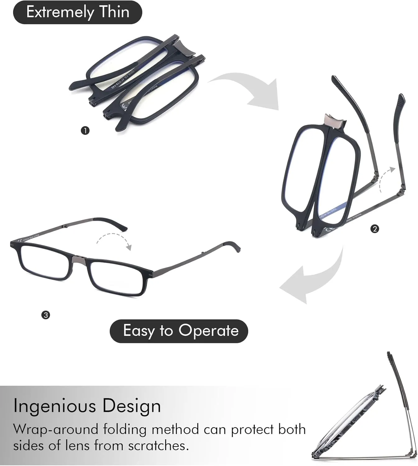 Missfive Premium Folding Reading Glasses,Ultra thin Lightweight Foldable Portable readers for Men Women,Travel Pocket Metal Case Purple 1.0x