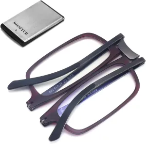 Missfive Premium Folding Reading Glasses,Ultra thin Lightweight Foldable Portable readers for Men Women,Travel Pocket Metal Case Purple 1.0x
