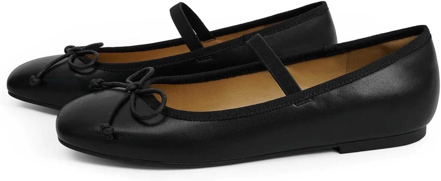 Modatope Ballet Mary Jane Flats Shoes with Strap Closed Square Toe Slip on Bowknot Bow Ballerina Flats for Women Dressy