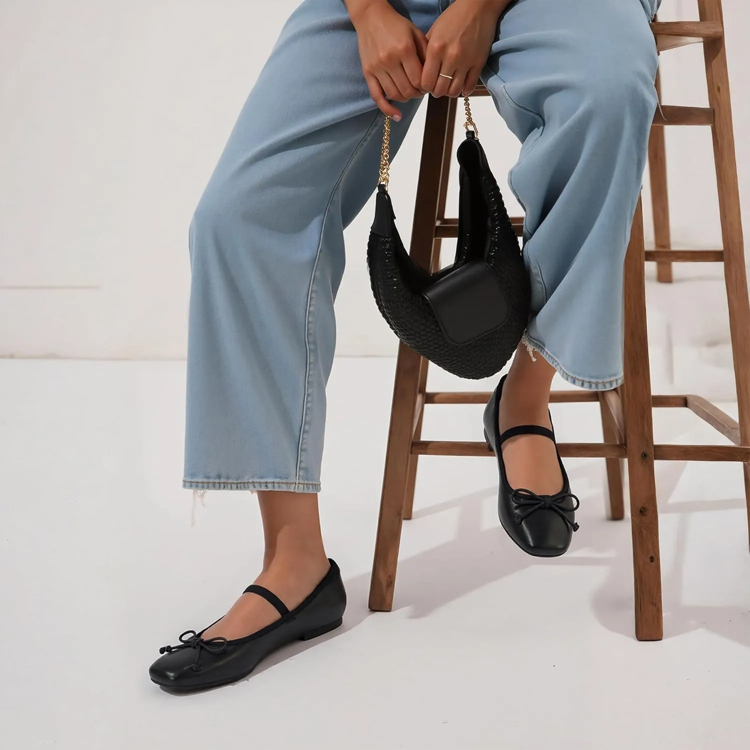 Modatope Ballet Mary Jane Flats Shoes with Strap Closed Square Toe Slip on Bowknot Bow Ballerina Flats for Women Dressy