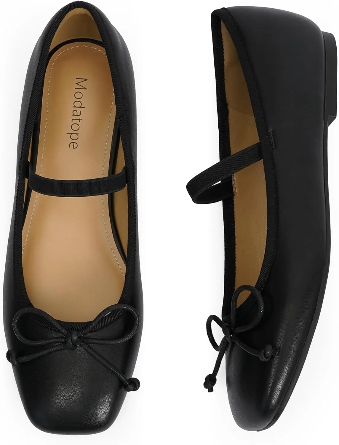 Modatope Ballet Mary Jane Flats Shoes with Strap Closed Square Toe Slip on Bowknot Bow Ballerina Flats for Women Dressy