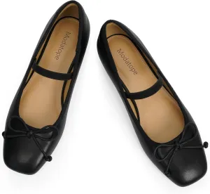 Modatope Ballet Mary Jane Flats Shoes with Strap Closed Square Toe Slip on Bowknot Bow Ballerina Flats for Women Dressy