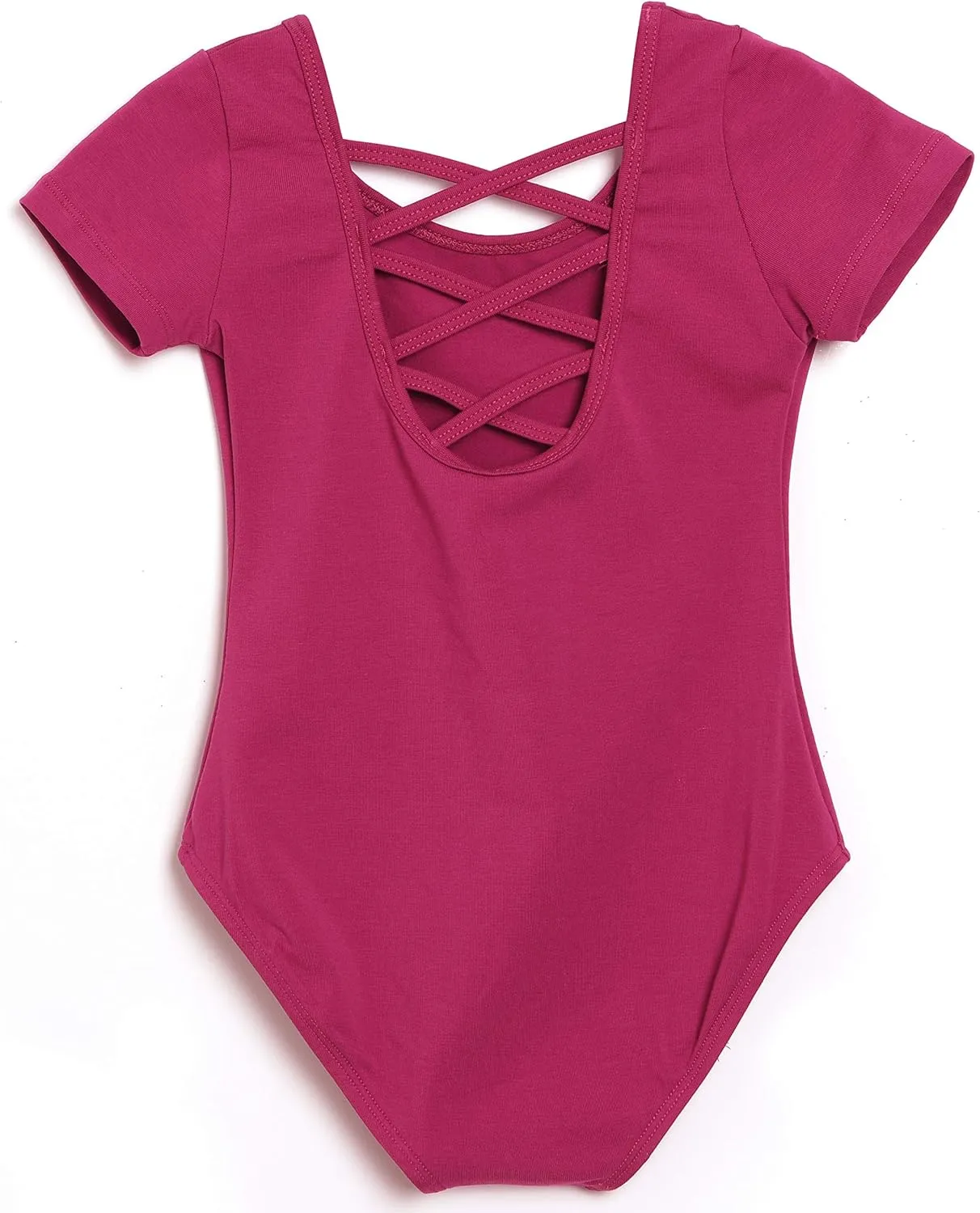MOLLDAN Girls Dance Ballet Leotards Short Sleeve Criss Cross Straps Back