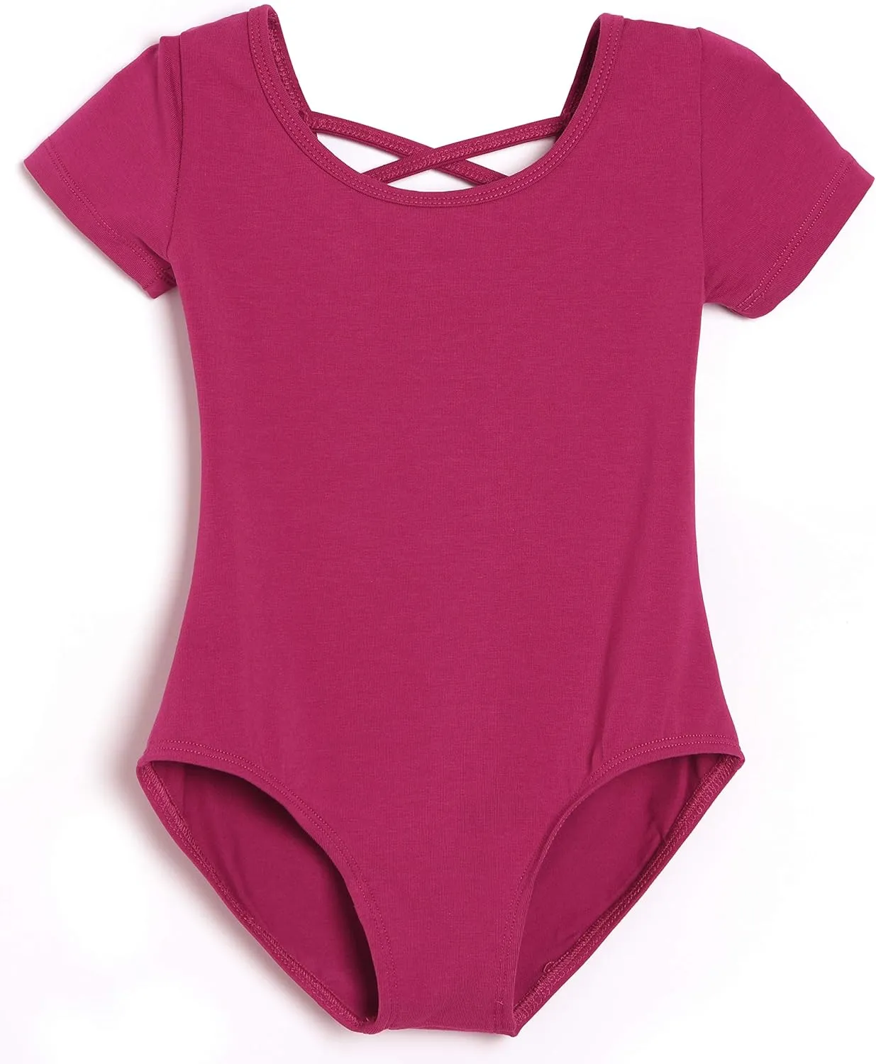 MOLLDAN Girls Dance Ballet Leotards Short Sleeve Criss Cross Straps Back