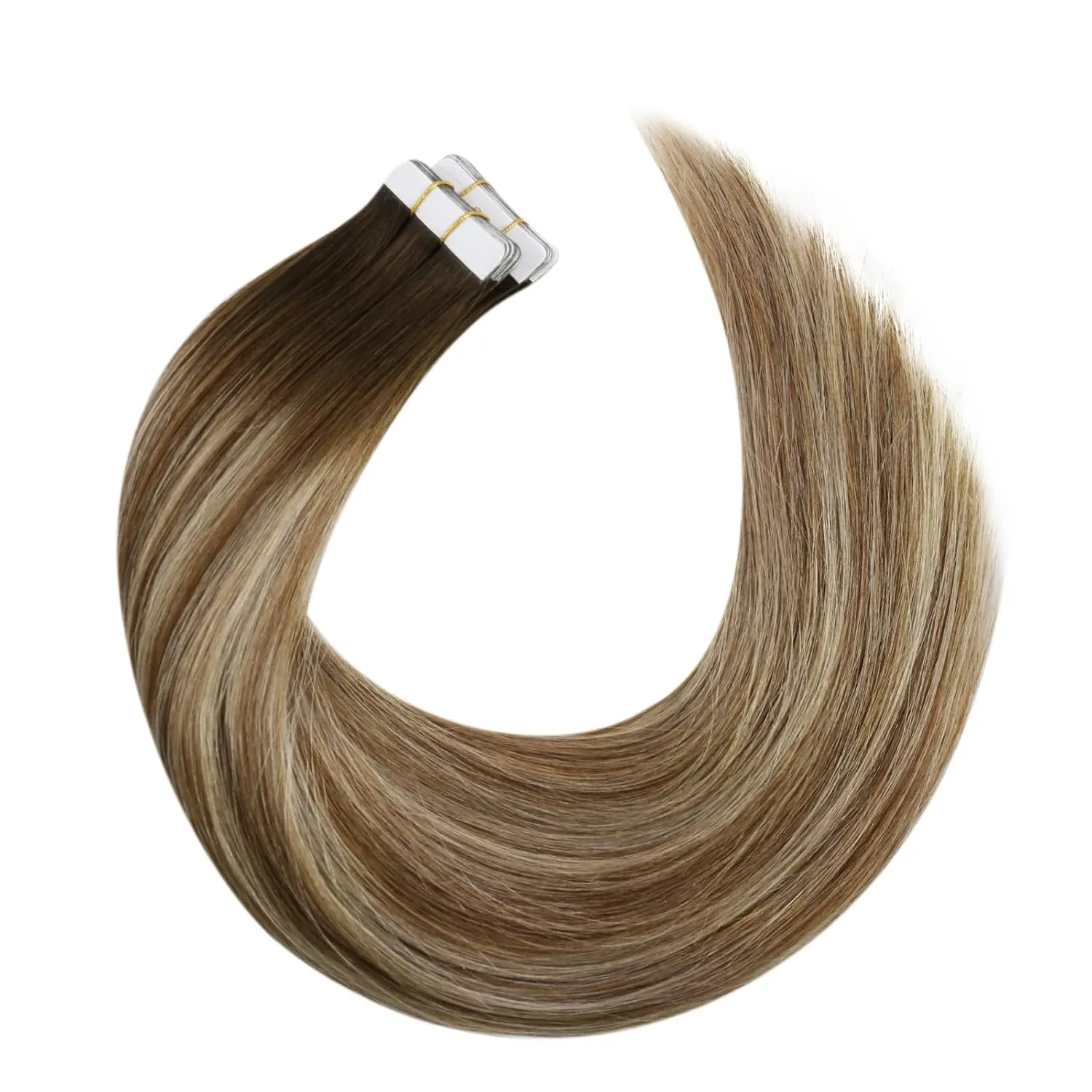 Moresoo Ombre Tape in Extensions Real Hair Blonde Hair Extensions Tape in Balayage Dark Brown to Medium Brown Mix with Blonde Tape in Hair Extensions Human Hair 20 Inch #4/6/613 20pcs 50g