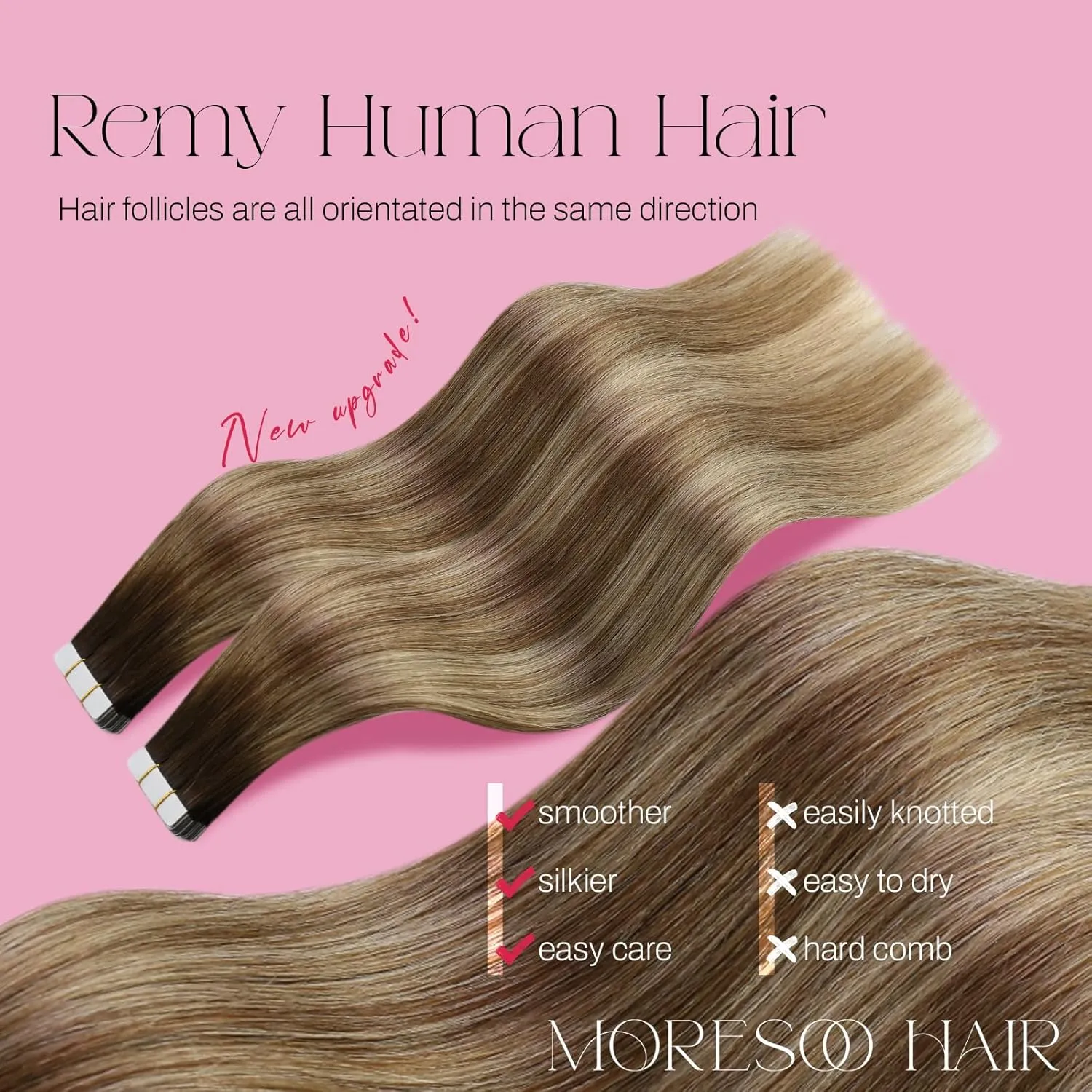 Moresoo Ombre Tape in Extensions Real Hair Blonde Hair Extensions Tape in Balayage Dark Brown to Medium Brown Mix with Blonde Tape in Hair Extensions Human Hair 20 Inch #4/6/613 20pcs 50g