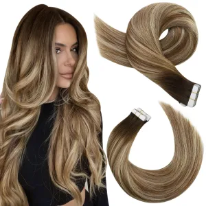 Moresoo Ombre Tape in Extensions Real Hair Blonde Hair Extensions Tape in Balayage Dark Brown to Medium Brown Mix with Blonde Tape in Hair Extensions Human Hair 20 Inch #4/6/613 20pcs 50g