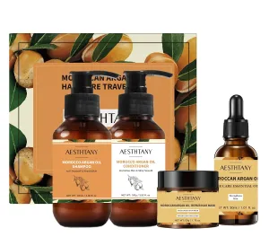 Morocco Argan Oil Hair Care Travel Kit Rich Moisture Shampoo & Conditioner   Repair Hair Mask   Hair Care Essential Oil(4 Piece Set)
