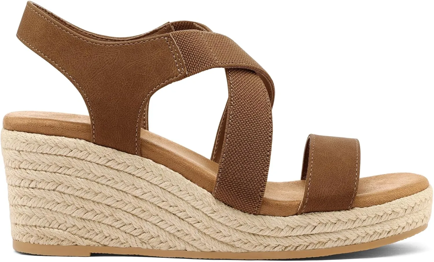 mysoft Women's Platform Espadrille Wedge Sandals Open Toe Elastic Ankle Strap Crisscross Slip on Summer Shoes