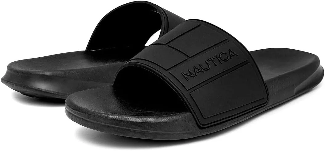 Nautica Men's Open Toe Slide Sandals - Comfortable Indoor & Outdoor Shower Slippers