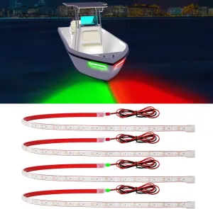 Navigation LED Light Strip for Pontoon, Jon, Kayak, Motor, Bass Boat, Jet Ski - Bow and Stern Underwater Marine Night Fishing Lighting - Red and Green IP68 Waterproof 12V 60cm 24inch