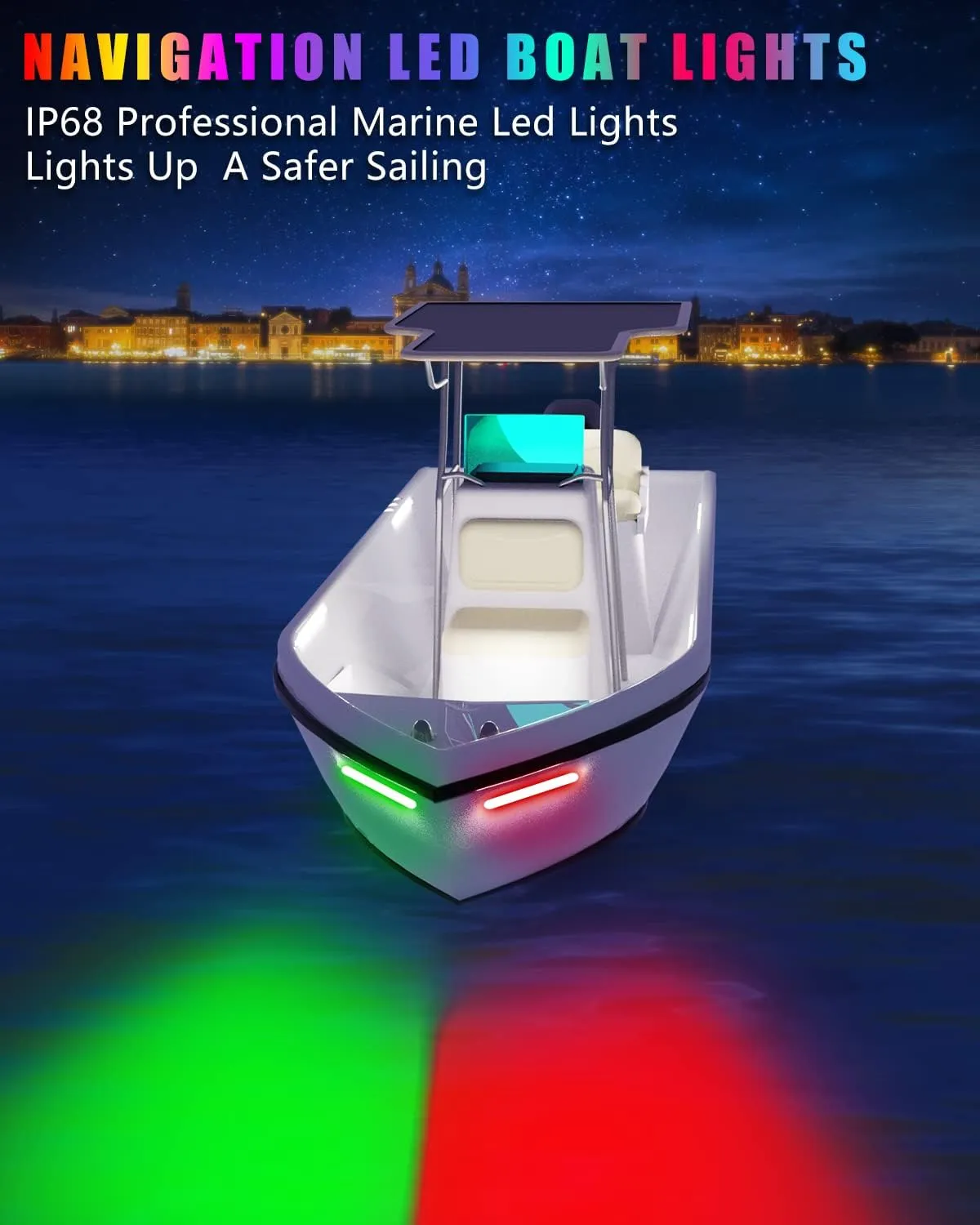 Navigation LED Light Strip for Pontoon, Jon, Kayak, Motor, Bass Boat, Jet Ski - Bow and Stern Underwater Marine Night Fishing Lighting - Red and Green IP68 Waterproof 12V 60cm 24inch