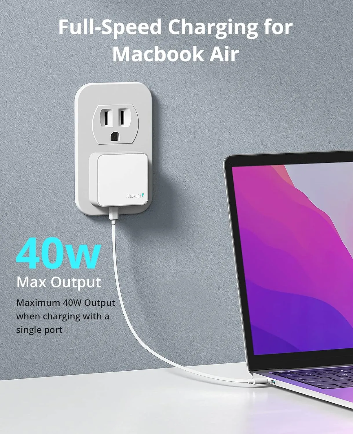 Nekmit Dual Port USB C Wall Charger, 40W PD Fast Charging USB C Wall Plug Adapter, Flat Thin Slim Charger Block for iPhone 14/14 Pro/14 Pro Max, Galaxy, MacBook Air, iPad, AirPods and More