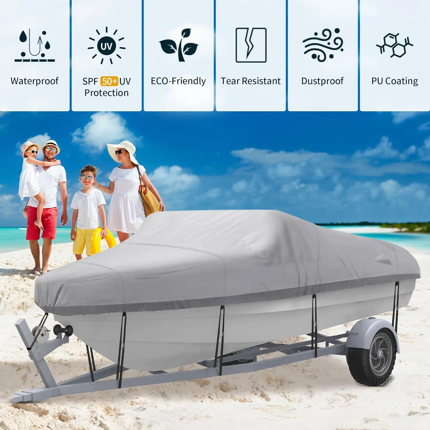 NEXCOVER Trailerable Boat Cover, Length: 16’-18.5’ Beam Width: up to 94”, Waterproof Heavy Duty Cover, Fits V-Hull, TRI-Hull, Runabout, Pro-Style, Bass Boat, Storage Bag & Tightening Straps Included.